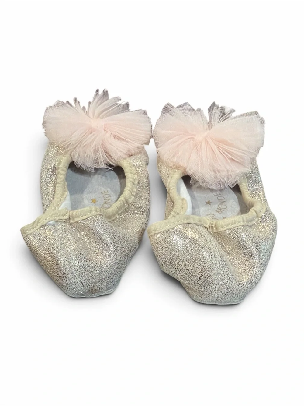 Tutu Du Monde Cream Glitter Slip-Ons with Pale Pink Tulle Poms